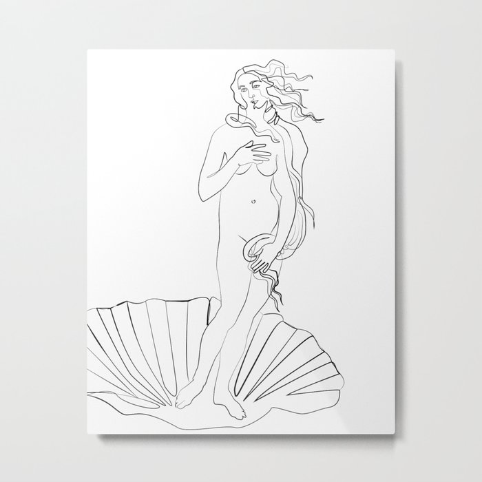 Birth of Venus line art print ,Birth of Venus poster, Botticelli Metal Print