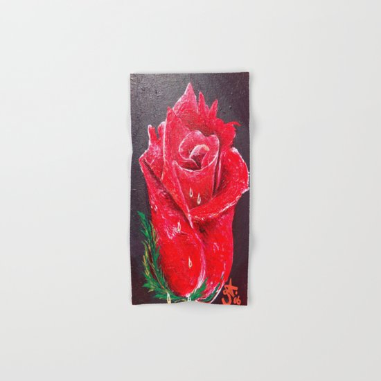 Red Red Rose Acrylic Painting Hand & Bath Towel