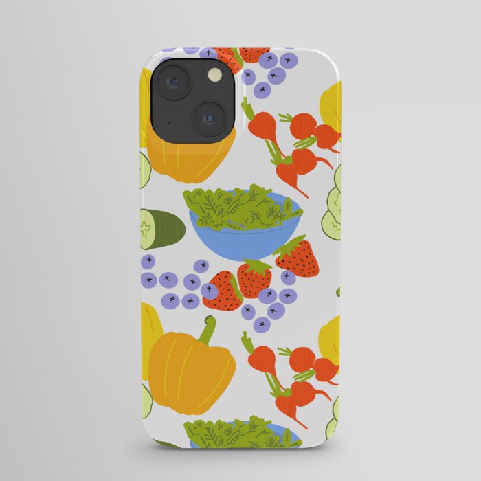 Retro Modern Summer Fruits and Vegetables White iPhone Case