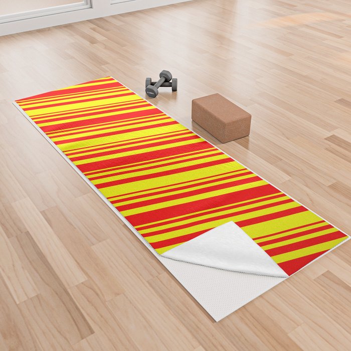 Red and Yellow Colored Lined/Striped Pattern Yoga Towel
