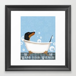 Dachshund Bath Wash Your Wiener Dog Art Framed Art Print | Dachshund, Wienerdog, Dog, Bathart, Clawfoottub, Bathroom, Drawing, Wiener, Bath 