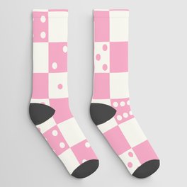 Checkered Dice Pattern (Creamy Milk & Pastel Pink Color Palette) Socks