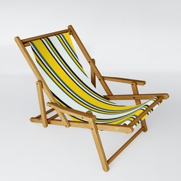 [ Thumbnail: Yellow, Dark Slate Gray, Mint Cream & Black Colored Stripes/Lines Pattern Sling Chair ]
