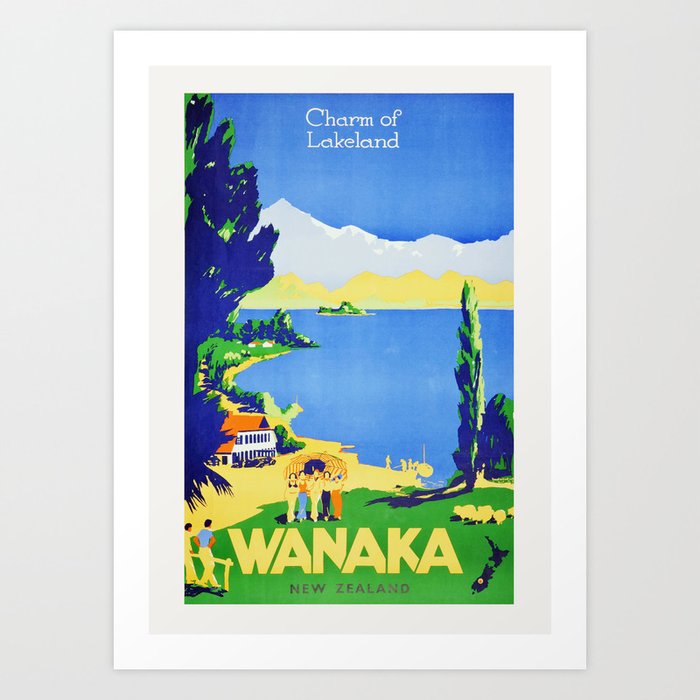 New Zealand Lake Wanaka Vintage Travel Poster 1930s - Charm of Lakeland Wall Art Art Print