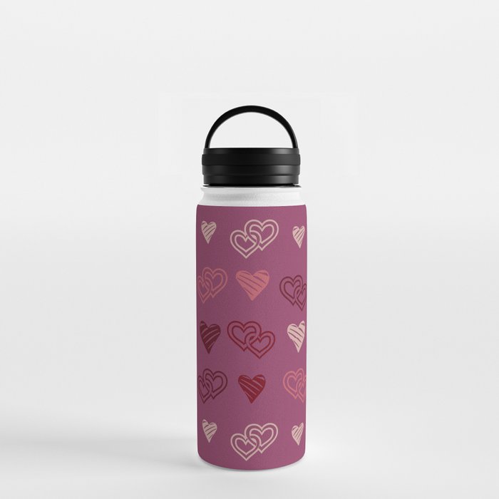 Hearts on a burgundy background. For Valentine's Day. Vector drawing for February 14th. SEAMLESS PATTERN WITH HEARTS. Anniversary drawing. For wallpaper, background, postcards. Water Bottle