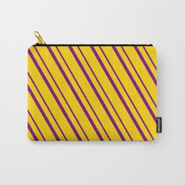[ Thumbnail: Yellow and Purple Colored Lined Pattern Carry-All Pouch ]