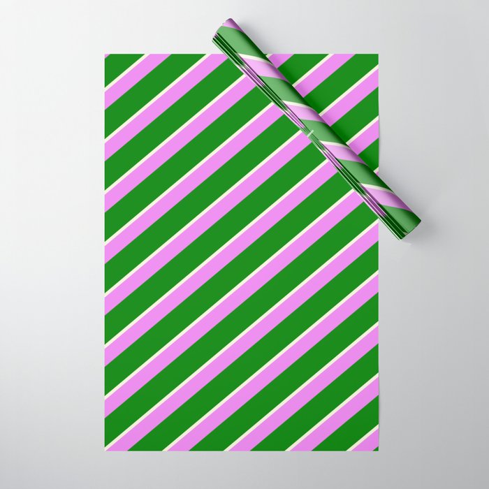 Beige, Violet, and Green Colored Stripes/Lines Pattern Wrapping Paper