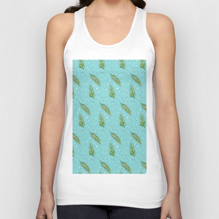 Christmas Pattern Floral Turquoise Leaf Feather Tank Top