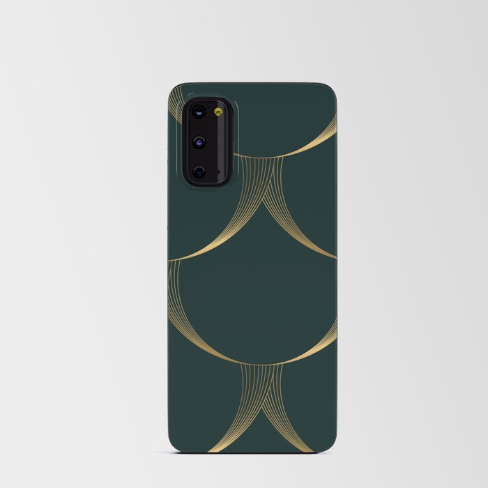 Geometric seamless pattern golden on green. Art deco style. background. Vintage. Android Card Case