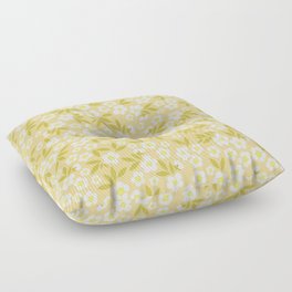 Seamless vintage pattern abstract. Cute white flowers, mustard leaves on a pale yellow background. Vintage texture Floor Pillow
