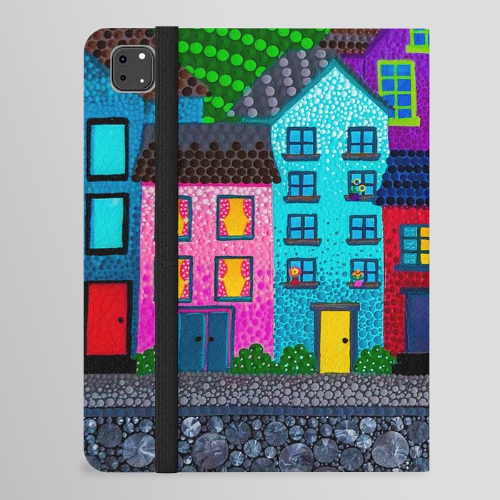 Dot Painting Colorful Village Houses, Hills, and Garden iPad Folio Case