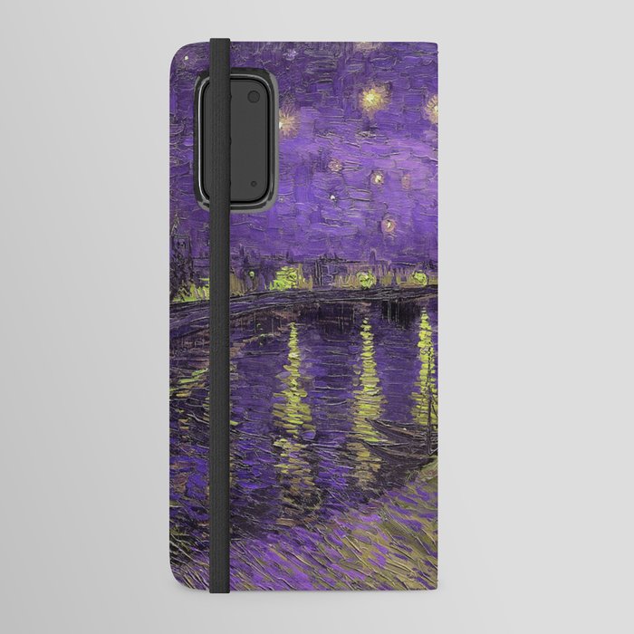 Starry Night Over the Rhone landscape painting by Vincent van Gogh in alternate purple with yellow stars Android Wallet Case