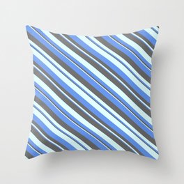[ Thumbnail: Cornflower Blue, Dim Gray, and Light Cyan Colored Striped Pattern Throw Pillow ]