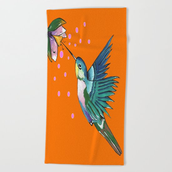 Hummingbird Orange Beach Towel