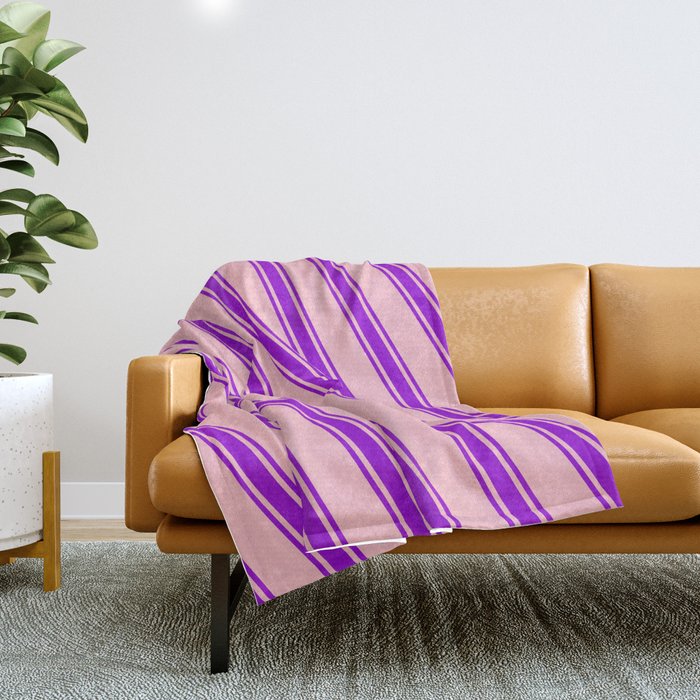 Pink and Dark Violet Colored Lines Pattern Throw Blanket