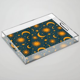 Vintage Sun and Star Print in Navy Acrylic Tray