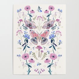 Lilac Butterfly and Flowers Poster