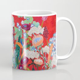 Floral Jungle on Red with Proteas, Eucalyptus and Birds of Paradise Coffee Mug
