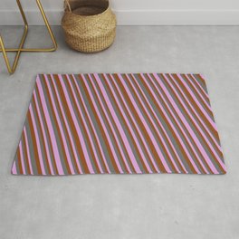 [ Thumbnail: Dim Gray, Plum & Brown Colored Stripes Pattern Rug ]
