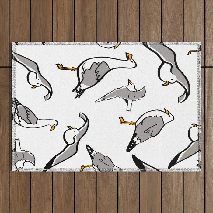 Seagulls by the Seashore White Outdoor Rug