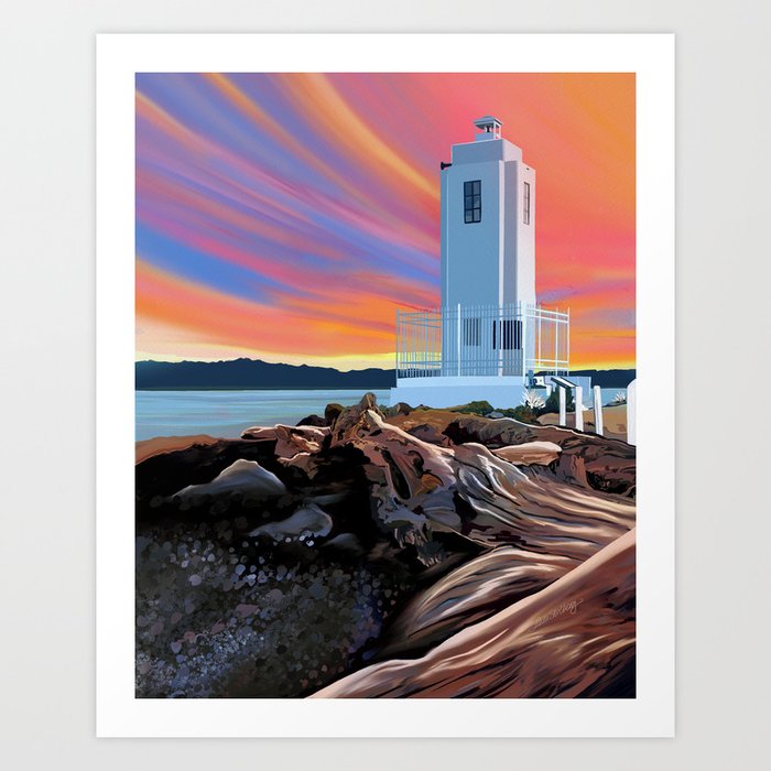 Brown’s Point Lighthouse -  colorful sky Art Print
