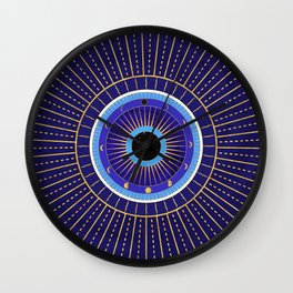 Cobalt Blue Evil Eye Mandala  with Moon Phases Wall Clock