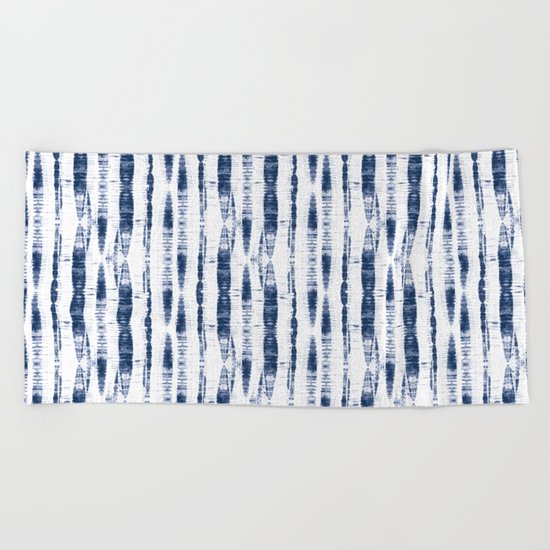 Shibori Stripes 2 Indigo Blue Beach Towel