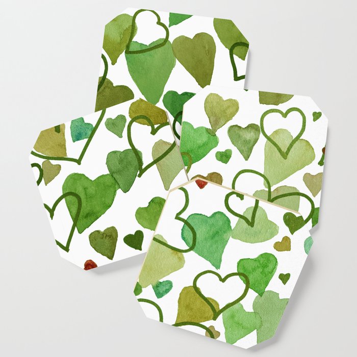 Watercolour Hearts Green Coaster