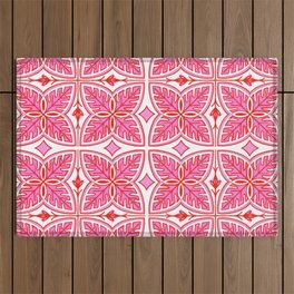 Pink and White Retro Tropical Monstera Leaves Outdoor Rug