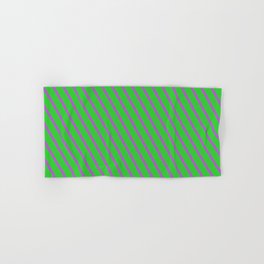 [ Thumbnail: Lime Green and Orchid Colored Striped Pattern Hand & Bath Towel ]