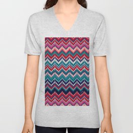 8-Bit Ikat Pattern – Indigo & Fuchsia V Neck T Shirt