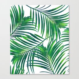 Palm Paradise, Tropical Leaves, Beachy Watercolor Painting, Minimal Nature Botanical Illustration Canvas Print