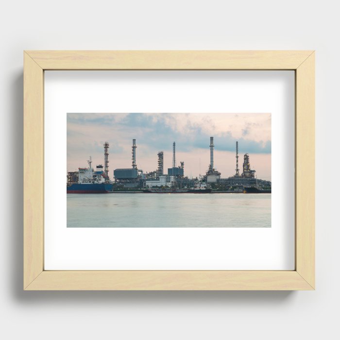 Oil refinery riverfront, vintage tone during sunrise Recessed Framed Print