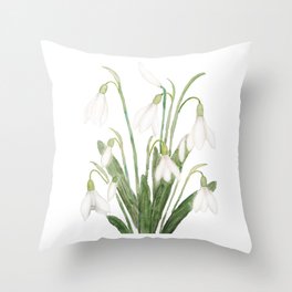 white snowdrop flower watercolor Throw Pillow