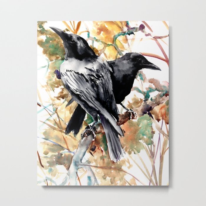 Ravens in the Fall, raven wall art Metal Print
