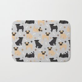 Pug Dogs Pattern Gray Bath Mat
