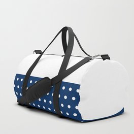 Polka Dots on Navy Blue and White Horizontal Split Duffle Bag