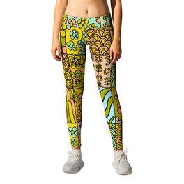 patchwork dreams retro flower quilt dreams of waves Leggings