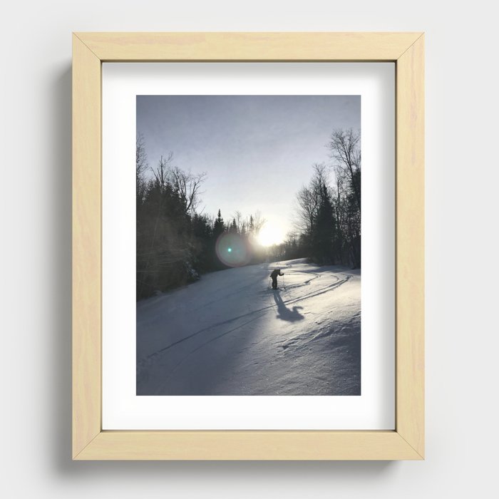 Skiing during sunset Recessed Framed Print