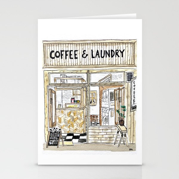 Coffee & Laundry Watercolor Stationery Cards