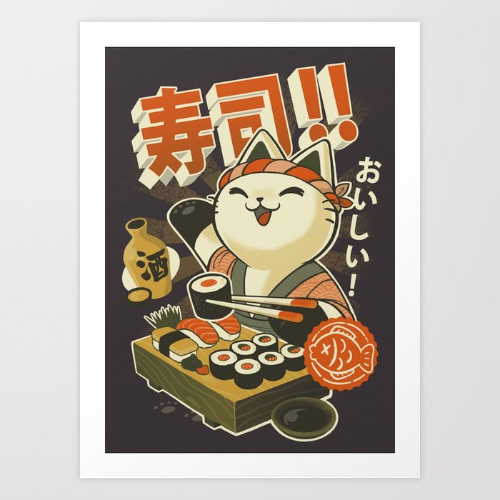 Cat Sushi Art Print