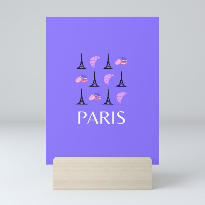 Paris Eiffel Tower Retro Modern Purple Lilac Art Decor Illustration  Mini Art Print