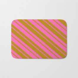 [ Thumbnail: Dark Goldenrod and Hot Pink Colored Pattern of Stripes Bath Mat ]