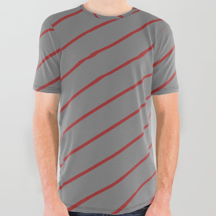 Gray & Brown Colored Stripes Pattern All Over Graphic Tee