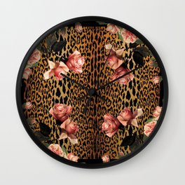 Leopard and Roses Wall Clock