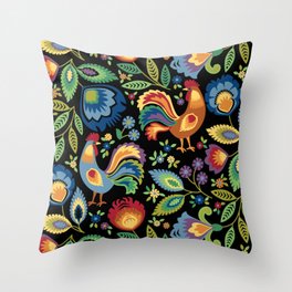 Polish Folk Roosters Throw Pillow