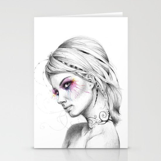 Beautiful Girl with Tattoos and Colorful Eyes Stationery Cards