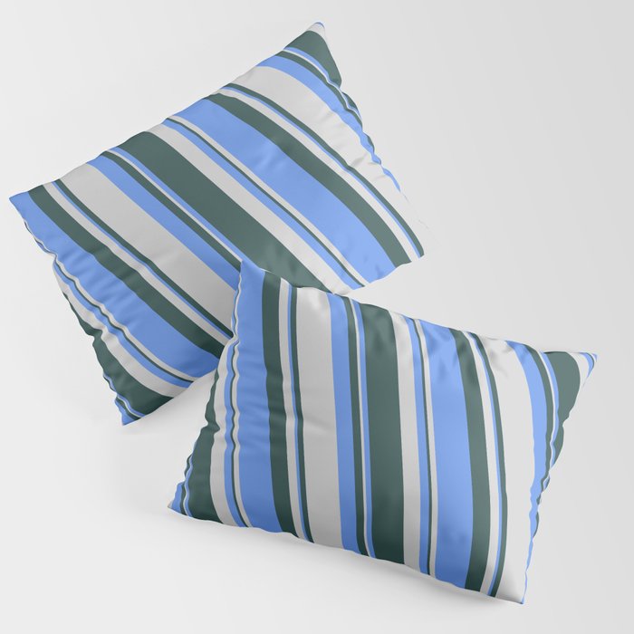 Cornflower Blue, Light Grey & Dark Slate Gray Colored Lines/Stripes Pattern Pillow Sham
