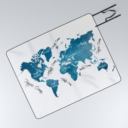 World Map blue Picnic Blanket