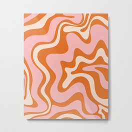 Liquid Swirl Retro Abstract Pattern in Orange Pink Cream Metal Print